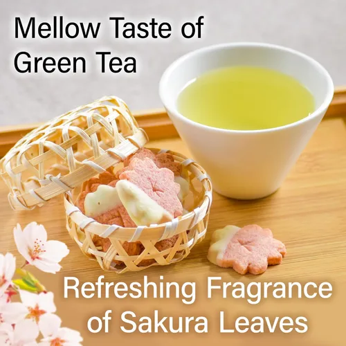Vista 3 de YAMASAN KYOTO UJI Té verde japonés Sakura Sencha Hoja suelta 2.8oz Té verde sencha con sabor a flor de cerezo japonés, mezclado con hojas
