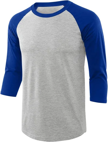 Vista 8 de Camisetas de béisbol deportivas básicas de algodón suave de manga larga raglán 3/4 para hombre