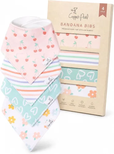 Vista 17 de Copper Pearl Baberos para bebé, paquete de 4, baberos estampados tipo bandana para bebé niña y niño, baberos de algodón suave para la dentición