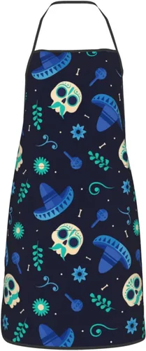 Vista 12 de Delantal de calavera de azúcar, delantales de cocina para hombres y mujeres, delantal de cocina, delantal de chef, delantales de jardín ajustables