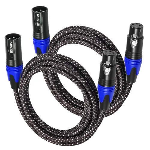 Vista 10 de Cables XLR de 1 pie, 2 paquetes, 3 pines XLR macho a hembra para micrófono Cables de conexión equilibrados trenzados cortos blindados