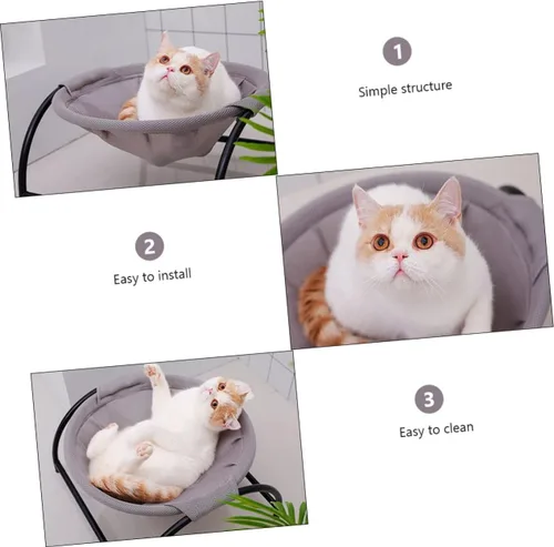 Vista 2 de Cat Hammock Bed for Pets Breathable Elevated Nest Sturdy Frame Removable Washable Design for Use for Cats Dogs Grey