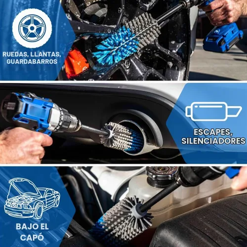 Vista 3 de Accesorio de cepillo de taladro de largo alcance, multiuso para neumáticos de automóvil, ruedas, pozos de ruedas, bahías de motor, tubos de escape