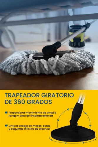 Vista 2 de trapeador giratorio comercial con carrito de ruedas, diseño sólido para años de uso