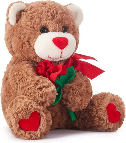 Vista 3 de IKASA Juguete de peluche de oso con lazo para San Valentín, lindo juguete pequeño de peluche suave de 10.6 pulgadas, regalos para novia (oso)
