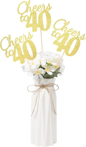 Vista 22 de Gexolenu Cheers to 21, paquete de 10 centros de mesa con purpurina dorada de doble cara para cumpleaños número 21 para mesas, palitos decorativos