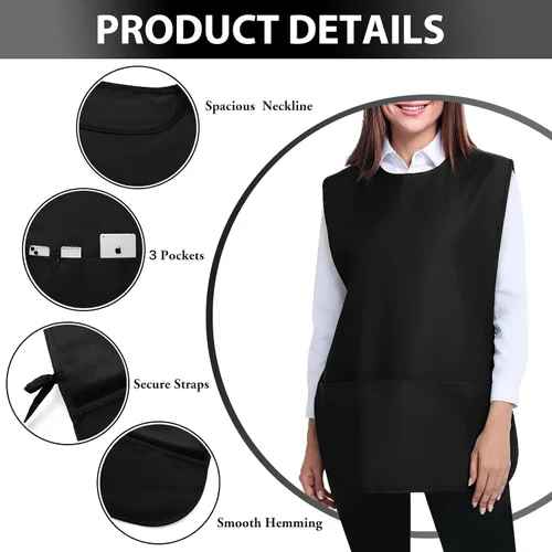 Vista 4 de BOHARERS Delantal Smock Cobbler para Mujeres y Hombres - con Lazos Laterales y 3 Bolsillos para Chef de Cocina, Limpieza, Estilista