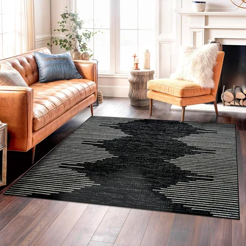 Vista 39 de Rugshop Alfombra bohemia a rayas resistente a las manchas, color beige, 2 x 7 pies