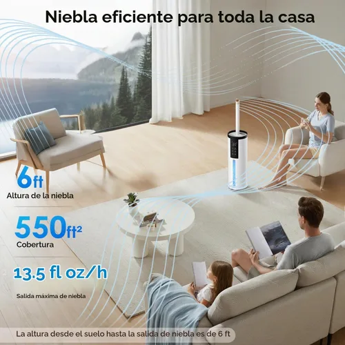 Vista 5 de Home Humidifier for Large Room, 2.11Gal Cool Mist Top Fill,120H Snow White