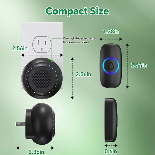 Vista 9 de Timbre inalámbrico para profesores Waterproof Door Bell Button 1000Ft Range 130dB Adjustable Volume 48 Chimes for Home Classroom Office Kids Room