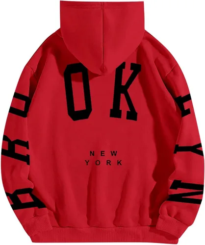 Vista 2 de Sudaderas con capucha de gran tamaño con estampado de Brooklynia para mujer, moda de otoño 2023, cuello redondo, casual, trajes de moda 2023