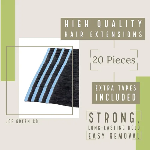 Vista 4 de Joe - Extensiones de cabello humano 100% Remy con cinta color verde (18 pulgadas, negro lacio)