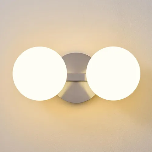Vista 16 de Aplique de pared moderno de globo de vidrio: Luz de apliques esféricos dorados - Accesorio de luces de bola individual de latón pequeño para tocador