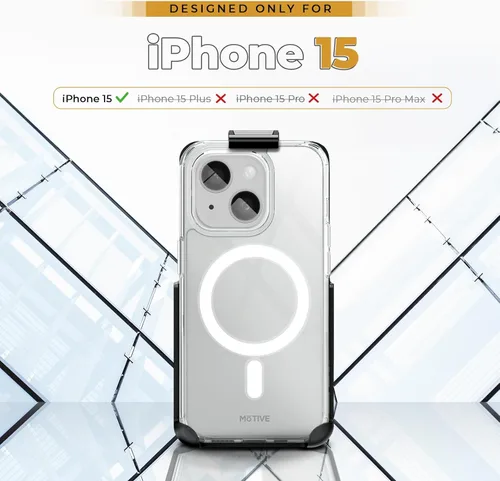 Vista 8 de MOTIVE - Funda transparente para iPhone 15 con clip para cinturón, 6.1 pulgadas Crystal Series, nunca amarillo, probado contra caídas de 10 pies
