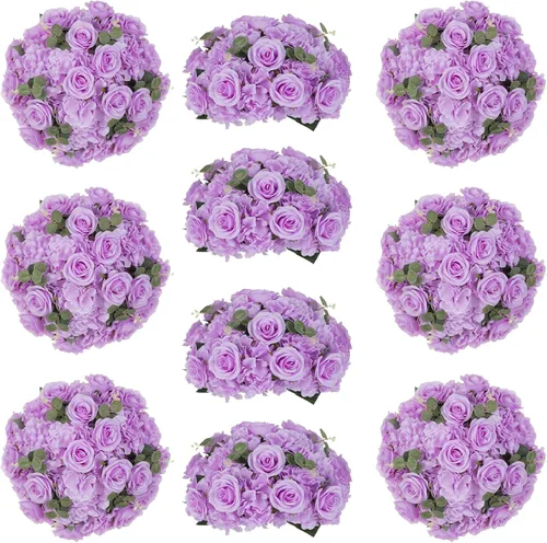 Vista 16 de Bolas de flores burdeos para centros de mesa: 11.8 pulgadas de diámetro, juego de 6