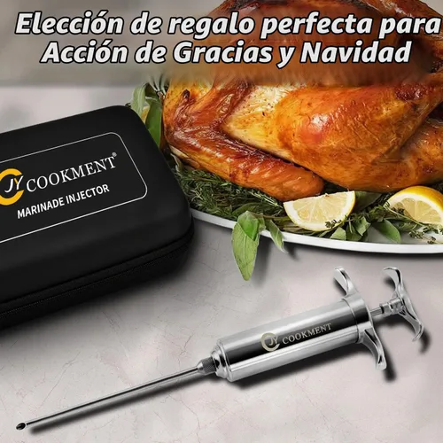 Vista 3 de Jeringa Inyectora de Carne de 2 Onzas Barril de Sabor de Adobo Acero Inoxidable 304 con 3 Agujas de Adobo, Estuche de Viaje para Parrilla BBQ