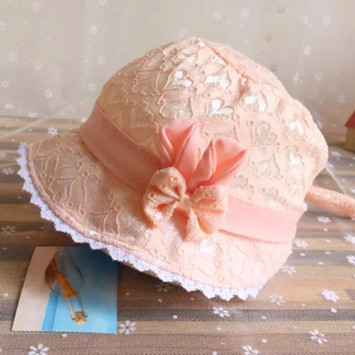 Vista 2 de Gorro de bebé con estampado de corazón, melocotón, para niñas, para el verano, de dibujos animados, cuidado del bebé