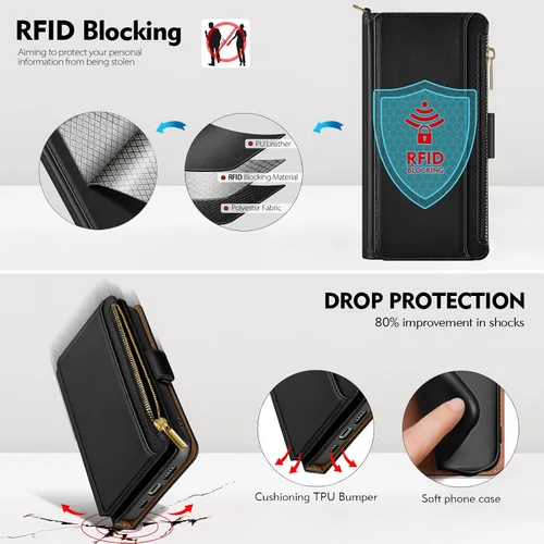 Vista 4 de Antsturdy Funda tipo cartera compatible con Samsung Galaxy Note 20 5G con tarjetero para mujeres y hombres, funda de teléfono con bloqueo RFID, piel