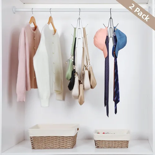 Vista 6 de TOPIA HANGER Organizador para colgar bolsos para armario, paquete de 2 ganchos organizadores de bolsos, ganchos de metal giratorios de 360°, estante
