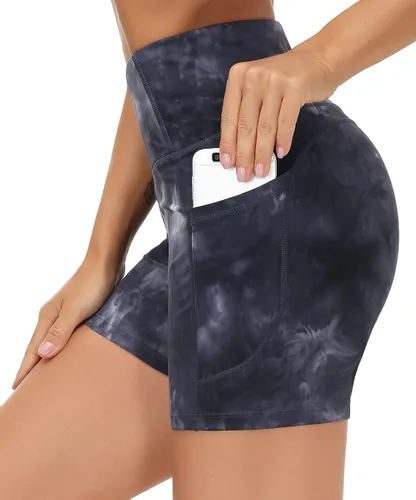 Vista 4 de The Gym People - Pantalones cortos de yoga para mujer, con cintura alta, control de abdomen y bolsillos profundos, para gimnasia, entrenamiento