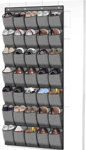 Vista 17 de homyfort Organizador de zapatos sobre la puerta, 24 bolsillos grandes de malla transpirable, estante colgante para zapatos que ahorra espacio