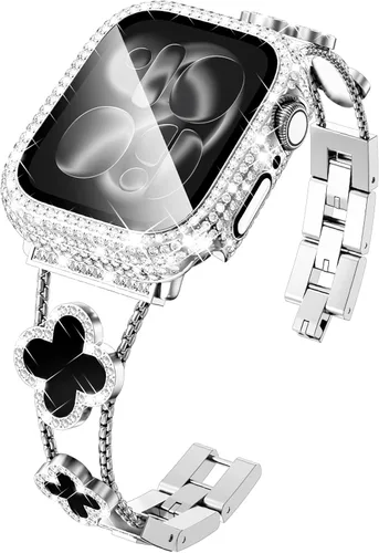 Vista 26 de KADES Bling Four-Leaf Clover Band for Apple Watch Bands Women's Wear Starlight/Iridescent