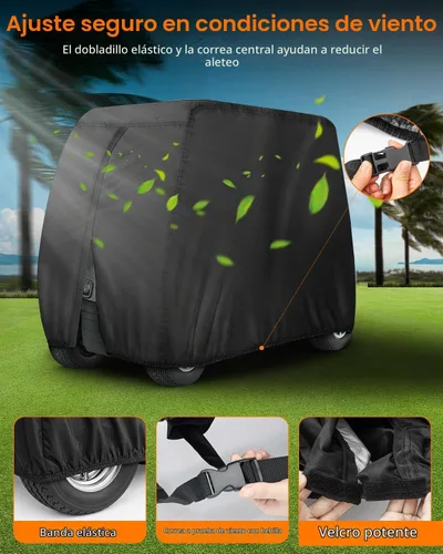 Vista 6 de Funda para Carrito de Golf para 2 Pasajeros Resistente, 420D Impermeable Fundas para Carrito de Golf Techo Extendido Compatible con Carritos de Golf