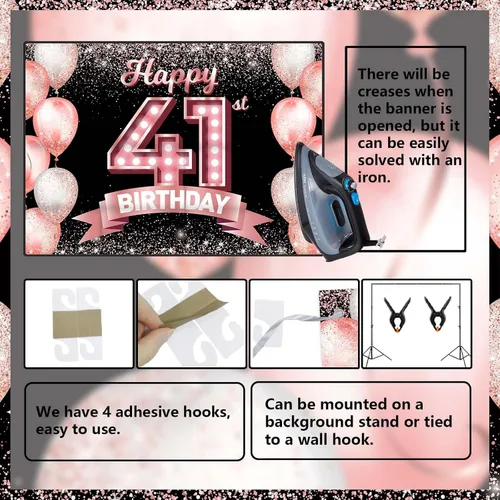 Vista 367 de Cartel de feliz cumpleaños décimo oro rosa, telón de fondo, saludos a 10 años, globos de confeti, decoración temática para niñas de 10 años