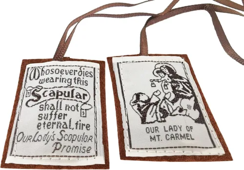Vista 5 de Collar Católico de Escapularios Marrones para Mujer Nuestra Señora del Monte Carmelo Hecho a Mano Escapularios Morado Catolicos Regalo de Marie