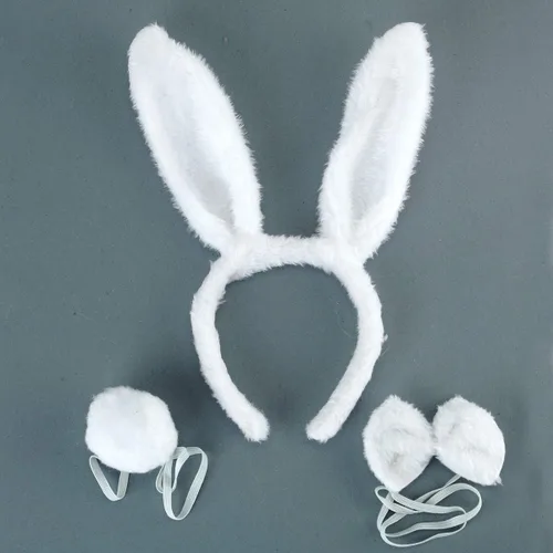 Vista 3 de BinaryABC - Accesorios para disfraz de conejo, diadema, moño y rabo de conejo, disfraz de Halloween, accesorios de disfraces