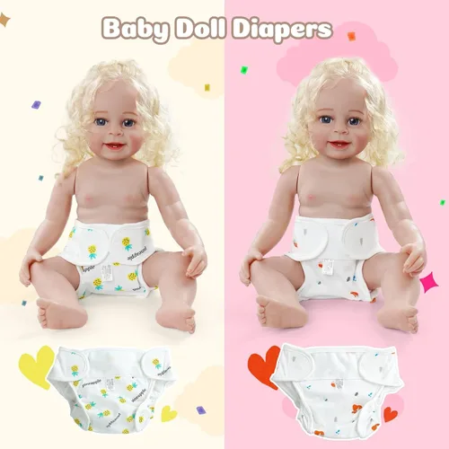 Vista 5 de JIZHI 4 pañales de muñeca Reborn reutilizables para muñecas de 17 a 24 pulgadas, ropa interior para muñecas, pañales lavables con bonitos patrones