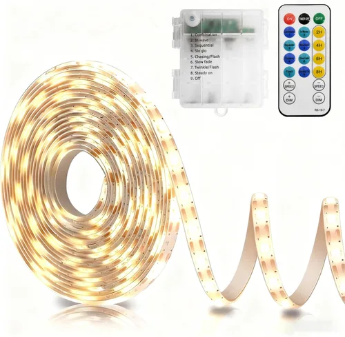 Vista 13 de echosari Tira de luces operadas por batería, 16.5 pies, 150 LED 2835 SMD, tiras de luces para armario con control remoto para dormitorio, cocina