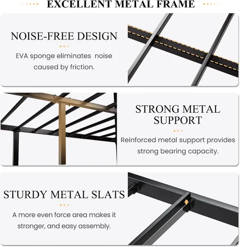 Vista 5 de SHA CERLIN Base de cama matrimonial con cabecero, almacenamiento debajo de la cama, construcción de metal sólido, no necesita somier, color marrón