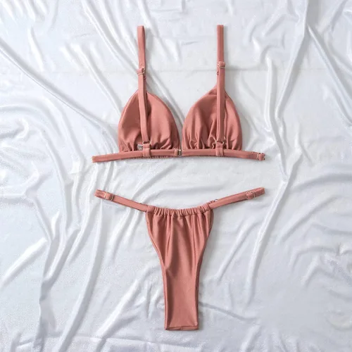 Vista 7 de Silkglory Conjunto de bikini para mujer, bikini triangular de corte alto para mujer, traje de baño de 2 piezas, bikini con tanga sexy
