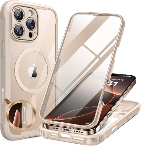 Vista 109 de Miracase - Funda magnética para iPhone 13 Pro Max de 6.7 pulgadas (compatible con MagSafe), transparente, completo, protector de pantalla de vidrio