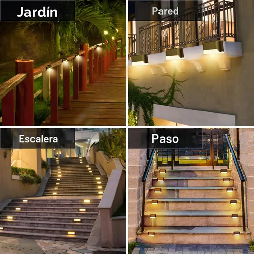 Vista 7 de BKBB PPBB - Luces solares para exteriores, 4 luces solares para escalones, luces solares LED impermeables para escaleras al aire libre, escalón