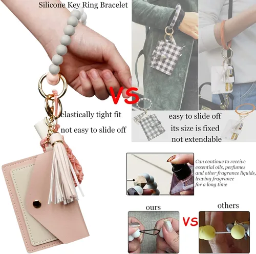 Vista 6 de BIHRTC Pulsera de silicona con llavero de pulsera con soporte de red para mujer
