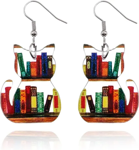 Vista 17 de Pendientes colgantes de libros para mujer, amantes de los libros, aretes acrílicos