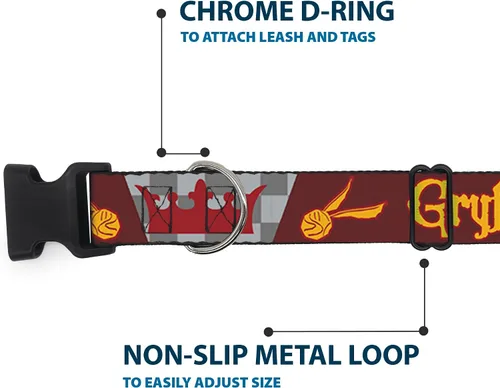 Vista 5 de Warner Bros. Collar para mascotas, collar de perro, hebilla de plástico, corona de bola de Quiditch de Harry Potter Gryffindor, oro rojo, gris, 9.5
