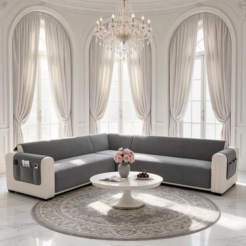 Vista 12 de Fundas de sofá seccionales impermeables en forma de L para sofá seccional Velvet, Soft, Thick, Non Slip Straps, Washable, L Shape, Corner Sofa