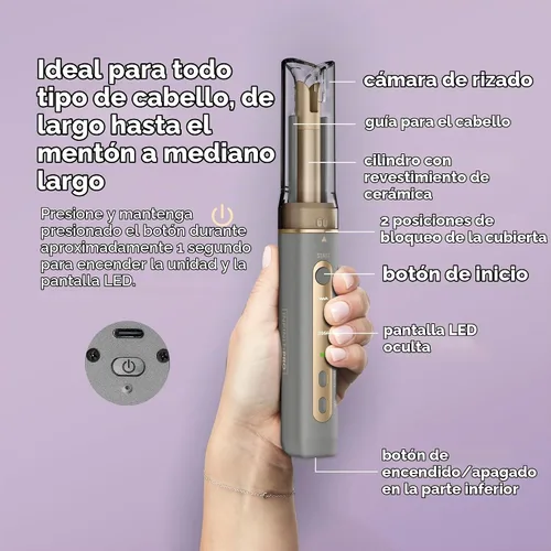 Vista 3 de INFINITIPRO by Conair Curl Secret MINI - Rizador automático de 1/2 pulgada, rizador de pelo inalámbrico para todo tipo de cabello y longitudes