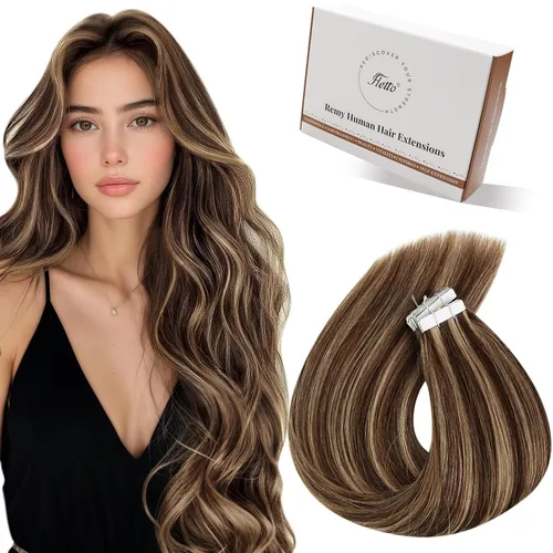 Vista 97 de 【Descuento】Hetto - Extensiones de cabello con cinta adhesiva, 40g, extensiones de cabello humano, color rubio ceniza oscuro degradado a rubio medio
