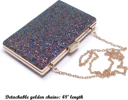 Vista 3 de CARIEDO Bolso de mano brillante para mujer, elegante bolsa de noche con purpurina para baile, boda, fiesta, graduación, novia, Decoración