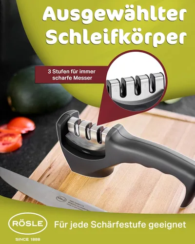Vista 4 de Rösle Afilador de cuchillos con 3 niveles y agarre ergonómico antideslizante