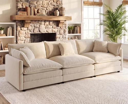 Vista 76 de 76.7" Cloud Couch for Living Room, Deep Seat Loveseat Sofa, Beige Breathable Chenille, 2-Seats Couch for Apartment Small Spaces, Pocket Spring