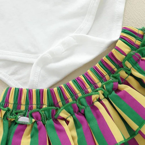 Vista 12 de Sasaerucure Conjunto de ropa de 2 piezas para bebé y niña pequeña con falda tutú a rayas