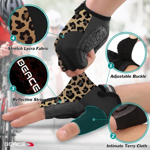 Vista 4 de BEACE Guantes para ciclismo, ciclismo, bicicleta de carretera de medio dedo para hombres y mujeres, 0.197 in, transpirable, antideslizante