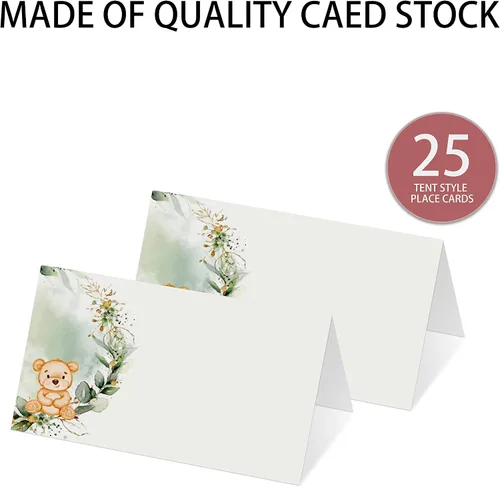 Vista 2 de Tarjetas de lugar para fiesta de oso verde, tarjetas editables con nombre, tarjetas de lugar de asiento para mesas, tarjetas estilo tienda