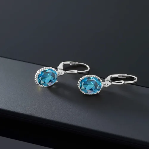 Vista 77 de Gem Stone King Aretes colgantes de gota para mujer, plata de ley 925, piedra natal ovalada de 0.354 x 0.276 in, joyería fina, regalos para ella