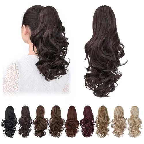 Vista 14 de extensión de cola de caballo, extensión de pelo con pinza de 12" cola de caballo rizada corta Extensión de pelo sintético de aspecto natural